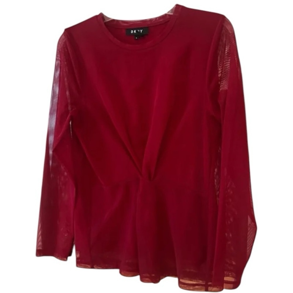 DKNY Red Mesh Long Sleeve Shirt Women's Medium